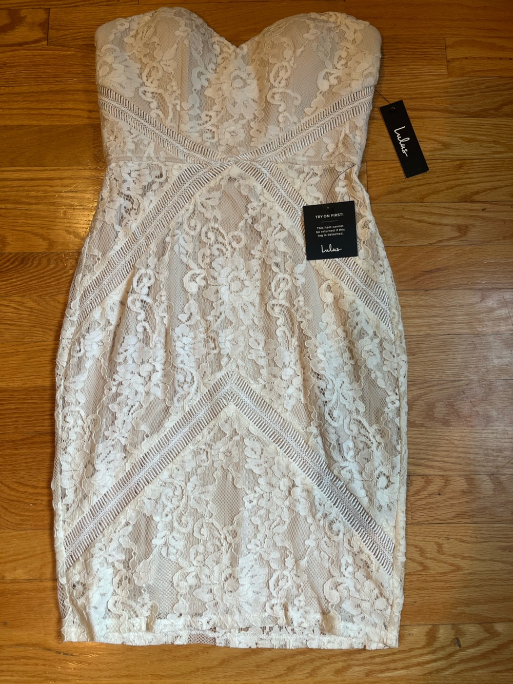 Lulu's Ivory Lace Strapless Midi Dress
